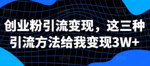 创业粉引流变现,这三种引流方法给我变现3W+【揭秘】-赚钱驿站