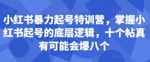 小红书暴力起号特训营,掌握小红书起号的底层逻辑,十个帖真有可能会爆八个-赚钱驿站