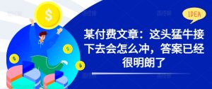 某付费文章:这头猛牛接下去会怎么冲,答案已经很明朗了 !-赚钱驿站