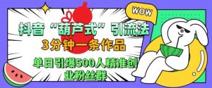 抖音葫芦式引流法，三分钟一条作品，单日引爆抖音500人精准创业粉丝群【揭秘】-赚钱驿站