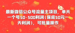 最新微信公众号流量主项目,单天一个号50-500利润(保底50元一天利润),可批量操作-赚钱驿站
