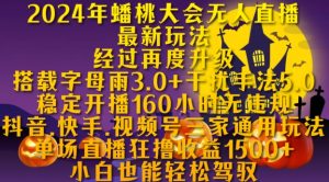 2024年蟠桃大会无人直播最新玩法,稳定开播160小时无违规,抖音、快手、视频号三家通用玩法【揭秘】-赚钱驿站