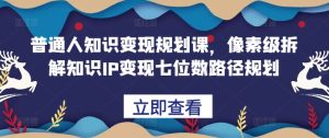 普通人知识变现规划课,像素级拆解知识IP变现七位数路径规划-赚钱驿站