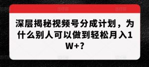 深层揭秘视频号分成计划，为什么别人可以做到轻松月入1W+?-赚钱驿站