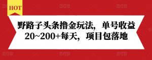 野路子头条撸金玩法,单号收益20~200+每天,项目包落地-赚钱驿站