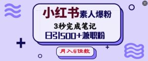 小红书素人爆粉,3秒完成笔记,日引500+兼职粉,月入5位数-赚钱驿站