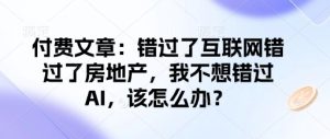 付费文章：错过了互联网错过了房地产，我不想错过AI，该怎么办？-赚钱驿站