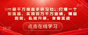 一品千万操盘手研习社,打爆一个引流品,实现百万千万业绩,爆品裂变,私域升单,发售实战-赚钱驿站
