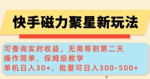 快手磁力新玩法,可查询实时收益,单机30+,批量可日入3到5张【揭秘】-赚钱驿站