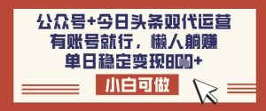 公众号+今日头条双代运营,有账号就行,单日稳定变现8张【揭秘】-赚钱驿站