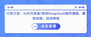 付费文章:AI时代来临!我用DeepSeek制作课程、爆款标题,自动挣钱-赚钱驿站