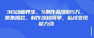 3D动画养生，5条作品涨粉5万，条条爆款，制作流程简单，私域变现能力强-赚钱驿站