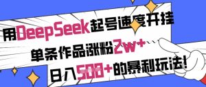 用DeepSeek起号速度开挂,单条作品涨粉2w+,日入5张+的暴利玩法-赚钱驿站