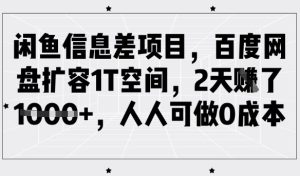 闲鱼信息差项目,百度网盘扩容1T空间,2天收益1k+,人人可做0成本-赚钱驿站
