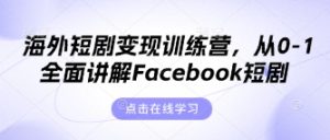 海外短剧变现训练营，从0-1全面讲解Facebook短剧-赚钱驿站