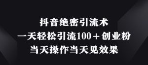 抖音绝密引流术,一天轻松引流100+创业粉,当天操作当天见效果-赚钱驿站