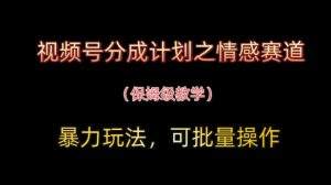 视频号分成计划之情感赛道暴力玩法,可批量操作,保姆级教学-赚钱驿站