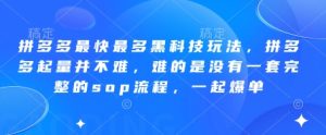 拼多多最快最多黑科技玩法，拼多多起量并不难，难的是没有一套完整的sop流程，一起爆单!-赚钱驿站