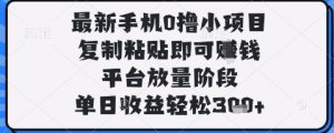 最新手机0撸小项目，复制粘贴即可挣钱，平台放量阶段，单日收益轻松3张+【揭秘】-赚钱驿站