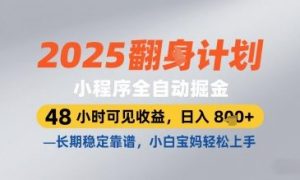 2025小程序全自动掘金,48 小时可见收益,日入8张,长期稳定靠谱,小白宝妈轻松上手【揭秘】-赚钱驿站