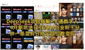 DeepSeek项目拆解+卡通数字人,4月新玩法日引200+创业粉十分钟一条混剪日稳定四位数变现-赚钱驿站