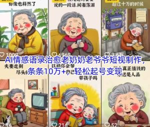 AI情感语录治愈老奶奶老爷爷短视制作,条条10万+,轻松起号变现-赚钱驿站