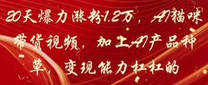 20天爆力涨粉1.2W，AI猫咪带货视频，加上AI产品种草，变现能力杠杠的-赚钱驿站