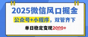 2025微信风口掘金,公众号+小程序双管齐下,单日稳定变现1k+【揭秘】-赚钱驿站