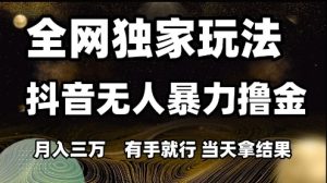 全网独家玩法抖音无人暴力撸金,月入3W,有手就行,当天拿结果【揭秘】-赚钱驿站