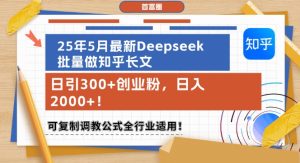 25年5月最新Deepseek批量做知乎长文,日引300+创业粉,日入1k+,可复制调教公式全行业适用-赚钱驿站