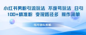小红书男粉引流玩法不废号玩法日引100男粉变现路径多操作简单-赚钱驿站