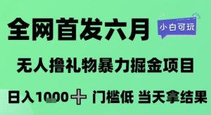 全网首发六月,无人撸礼物暴力掘金项目,日入1K+门槛低,当天拿结果,小白可玩【揭秘】-赚钱驿站