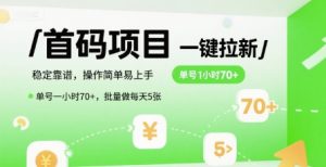 首码一键拉新项目，稳定靠谱，操作简单易上手，单号一小时70+，批量做每天5张【揭秘】-赚钱驿站