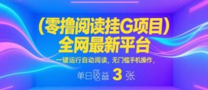 零撸阅读挂G项目，全网最新平台，一键运行自动阅读，无门槛手机操作，单日收益3张【揭秘】-赚钱驿站