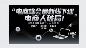 电商峰会最新线下课，电商人破局，如何用AI降本增效，AI应用-全域推广-直播运营-付费流量-赚钱驿站