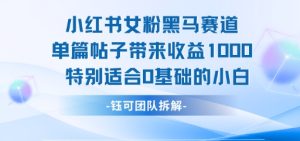 小红书女粉黑马赛道单篇帖子带来收益1k+,特别适合0基础的小白-赚钱驿站