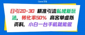 日引 20-30 精准引流私域新玩法,转化率50% 高客单虚拟资料,小白一台手机就能做-赚钱驿站