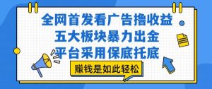 全网首发看广告撸收益，五大板块暴力出金，平台采用保底托底，挣钱是如此轻松作【揭秘】-赚钱驿站