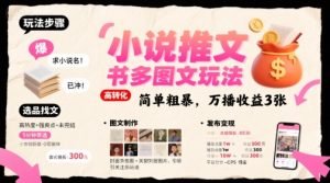 小说推文小红书多图文玩法，简单粗暴，万播收益3张-赚钱驿站