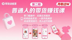 小红书带货第二期训练营,普通人月收过W的带货课,时间自由,零门槛无压货,一部手机即可操作-赚钱驿站