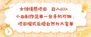 女性情感项目 小白制作简单一台手机可做 项目模式后续自然升大客单 日入6张-赚钱驿站