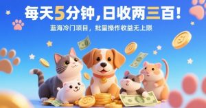 每天5分钟,日收两三张,蓝海冷门项目,批量操作收益无上限-赚钱驿站