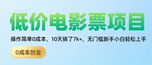 低价电影票项目,操作简单0成本,10天搞了7k+,无门槛新手小白轻松上手【揭秘】-赚钱驿站
