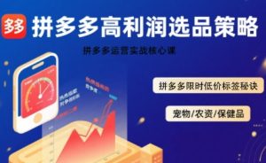 拼多多选品暴利技术实战课,拼多多高利润选品策略,拼多多限时低价标签秘诀-赚钱驿站