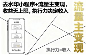 去水印小程序+流量主变现，收益无上限，执行力决定收入-赚钱驿站