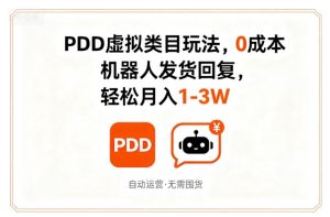 PDD虚拟类目玩法,0成本,机器人发货回复,轻松月入1-3W-赚钱驿站