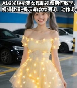 AI发光短裙美女舞蹈视频制作教学，视频教程+提示词(含绘图词、动作词)-赚钱驿站