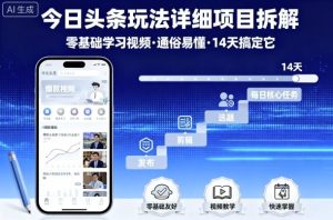 今日头条玩法详细项目拆解，零基础学习视频 通俗易懂 14天搞定它-赚钱驿站