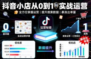 抖音小店从0到1实战运营,帮你全方位掌握小店运营,提升搜索数据与出单量-赚钱驿站