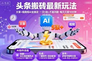 头条搬砖最新玩法,文章+视频用AI全搞定,一天5张+不是问题,每天只需10分钟-赚钱驿站